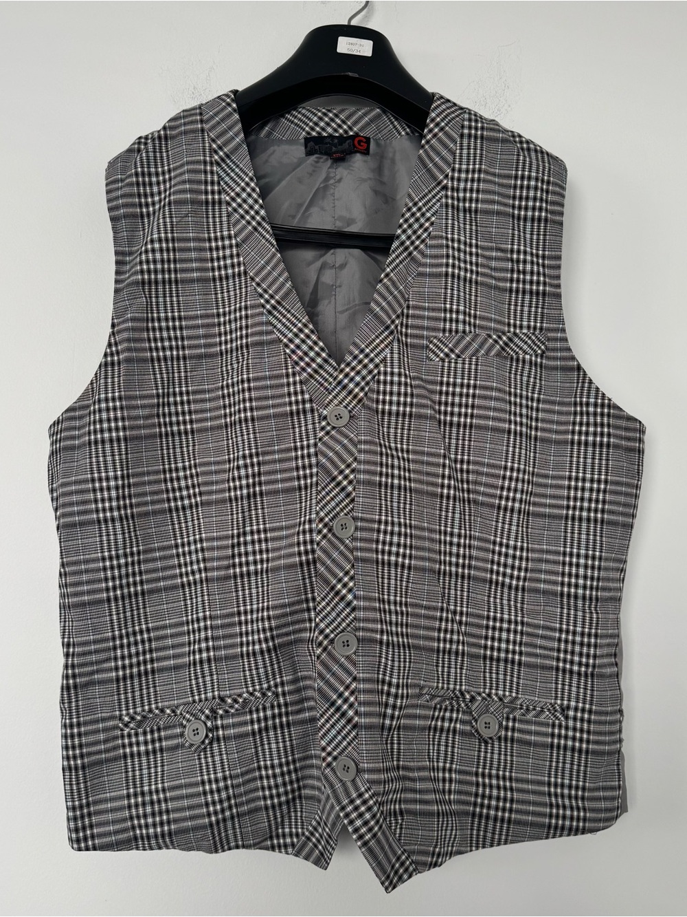 G by Guess Men's Plaid Suit Vest XXL Gray Black White Glen Check Tailored
